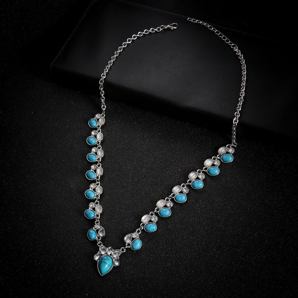 Turquoise fashion boho white green flower necklace