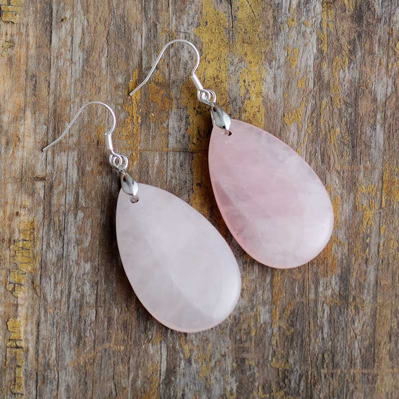 Aventurine Rose Quartz Tiger Eye Teardrop Dangle Earrings