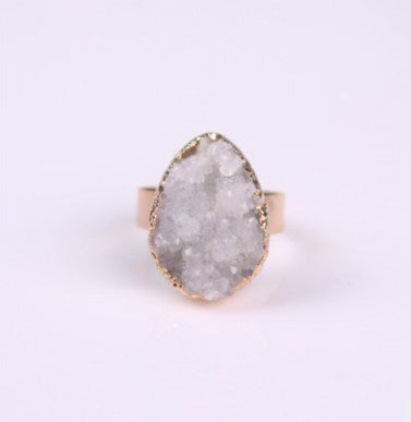 Natural Stone Agate Crystal Bud Women Rings Rose Vintage Rings