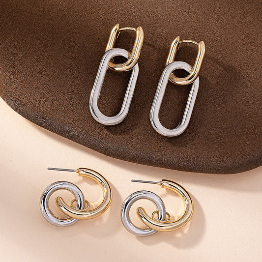 Fashion Simple Stitching Geometric Mixed Color Fusion Alloy Temperament Earrings