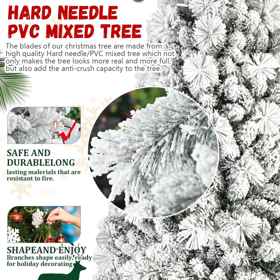 5-foot Velvet Christmas Tree With 250 Warm White LED Lights - 518 Tips, Snowy PVC And Stiff Needle Branches, Hinged Design For Easy Setup, Sturdy Metal Stand - Panoramic Realistic Holiday Tree