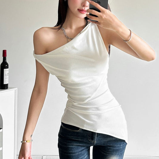 Women's Multi-wear Collarbone Thin Shoulder T-shirt Summer