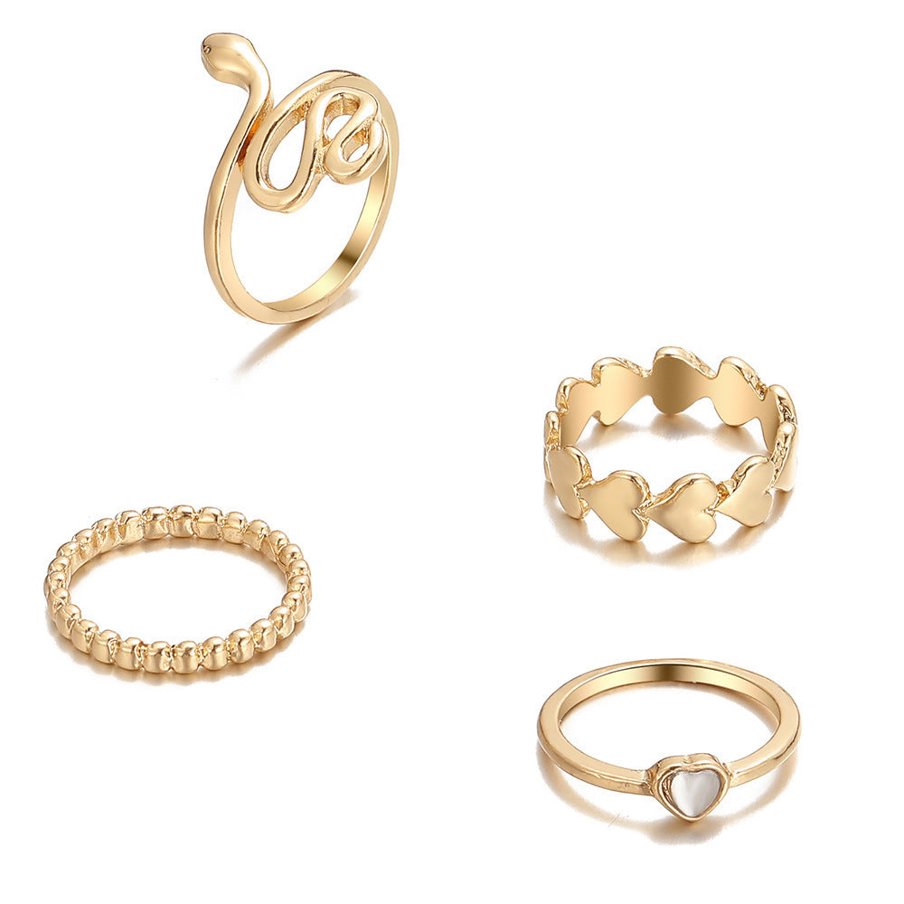 Boho Vintage Gold Geometric Emerald Statement Ring Set