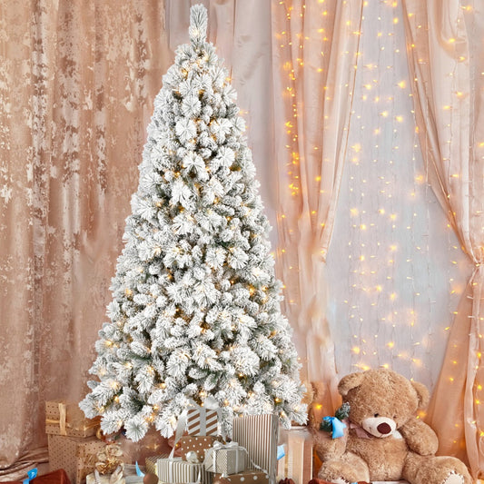 5-foot Velvet Christmas Tree With 250 Warm White LED Lights - 518 Tips, Snowy PVC And Stiff Needle Branches, Hinged Design For Easy Setup, Sturdy Metal Stand - Panoramic Realistic Holiday Tree