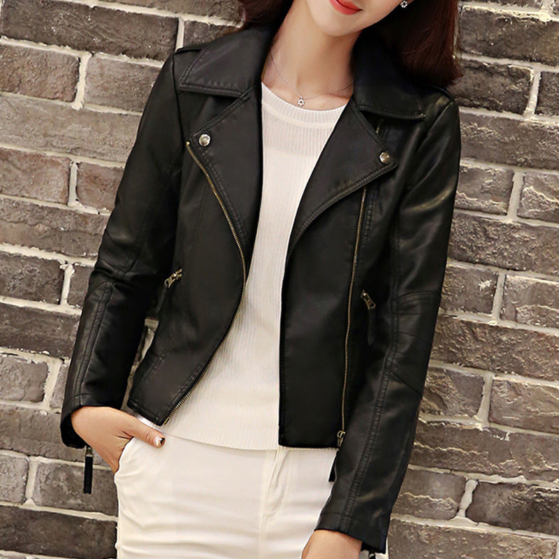 European And American Motorcycle Women's Clothing Leather Coat