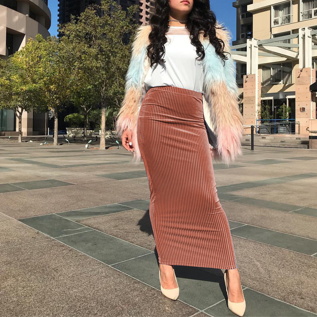 Striped Stretch Knit Wrap Hip Women's Skirt