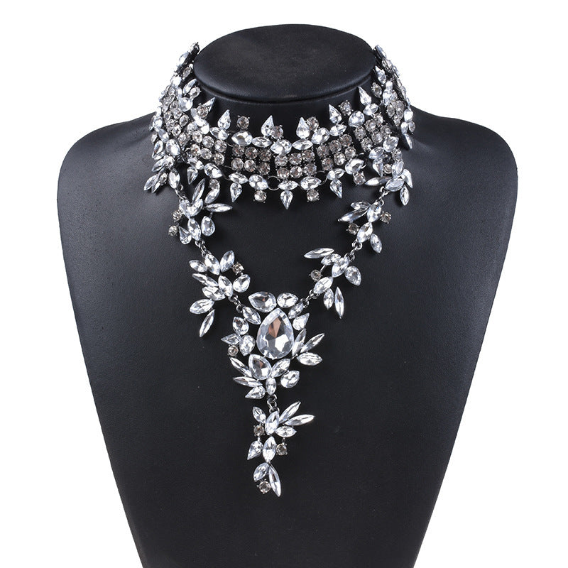 FallWinter Classic European And American Big Brand Full Rhinestone Drop Pendant Exaggerated Necklace Clavicle Chain Clothing Accessories Wholesale