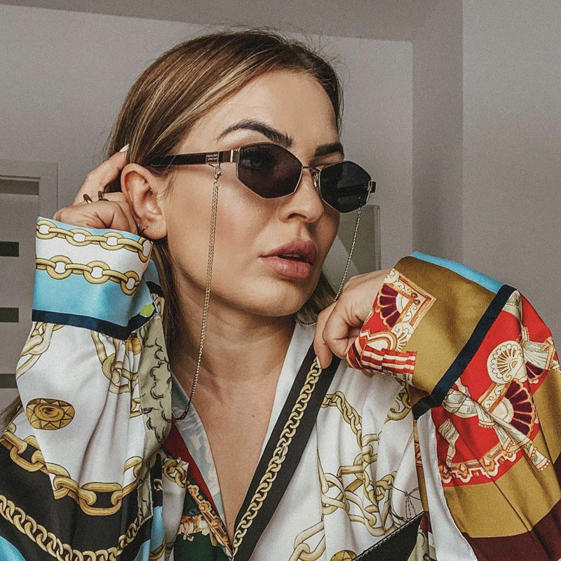 Fashion Chain Irregular Frame Sunglasses