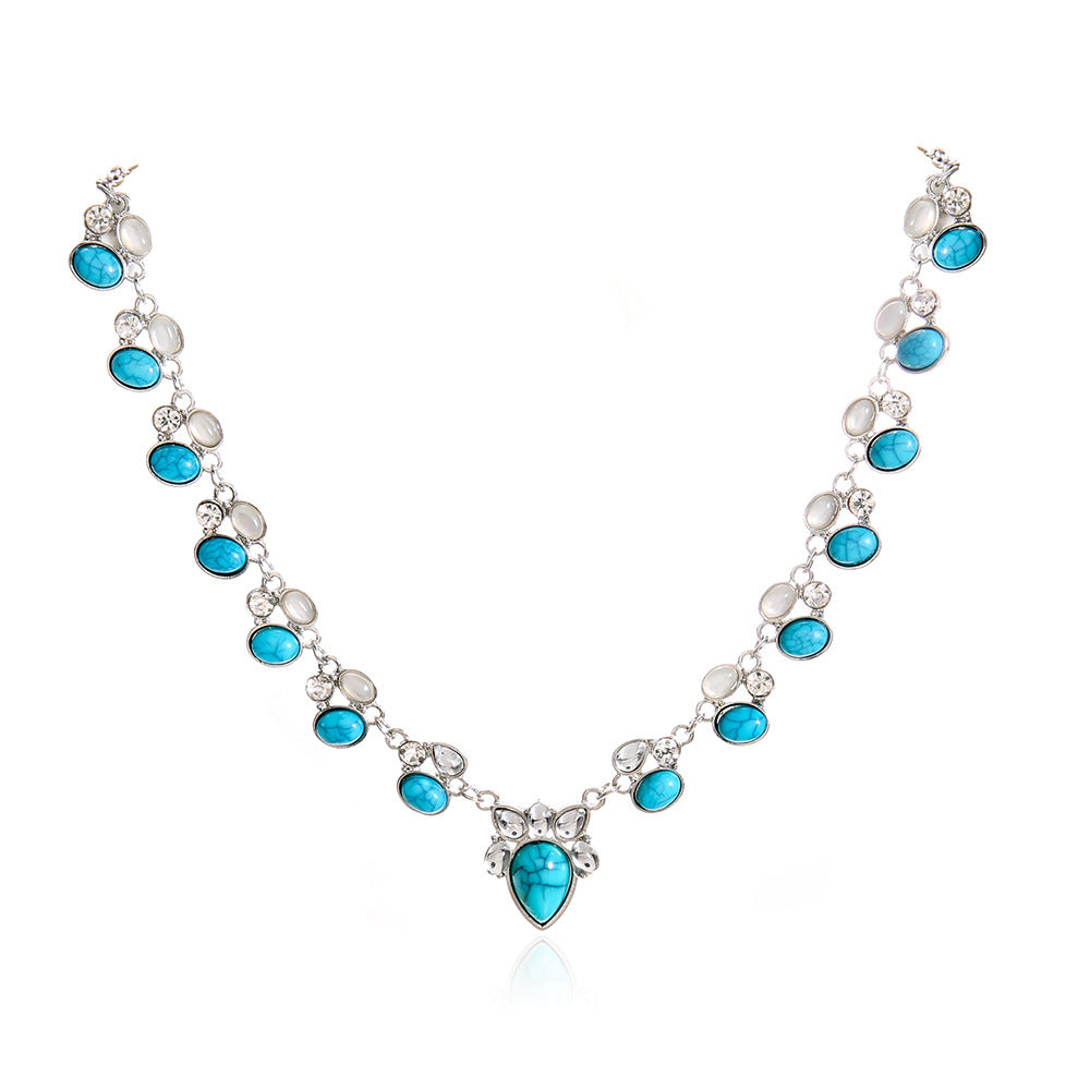Turquoise fashion boho white green flower necklace