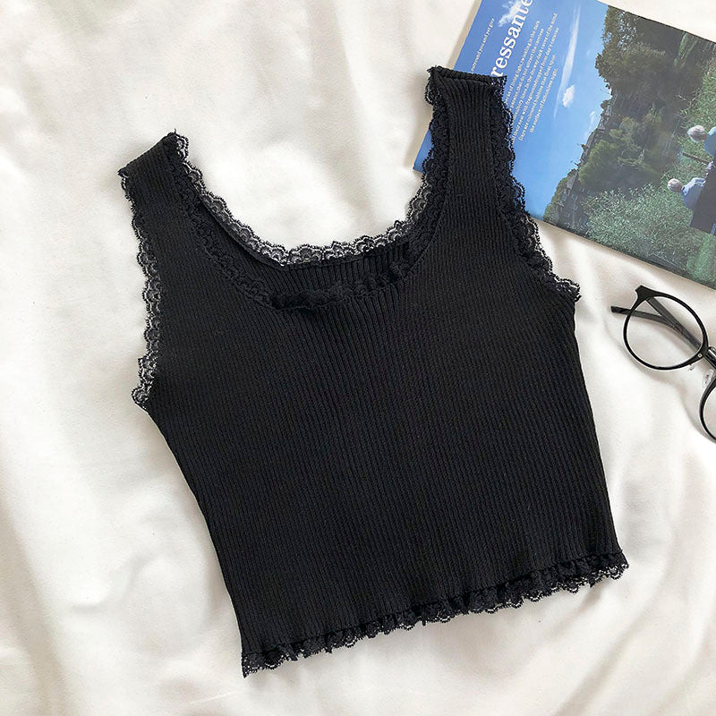 Vintage-paneled Lace-trimmed Cropped Camisole
