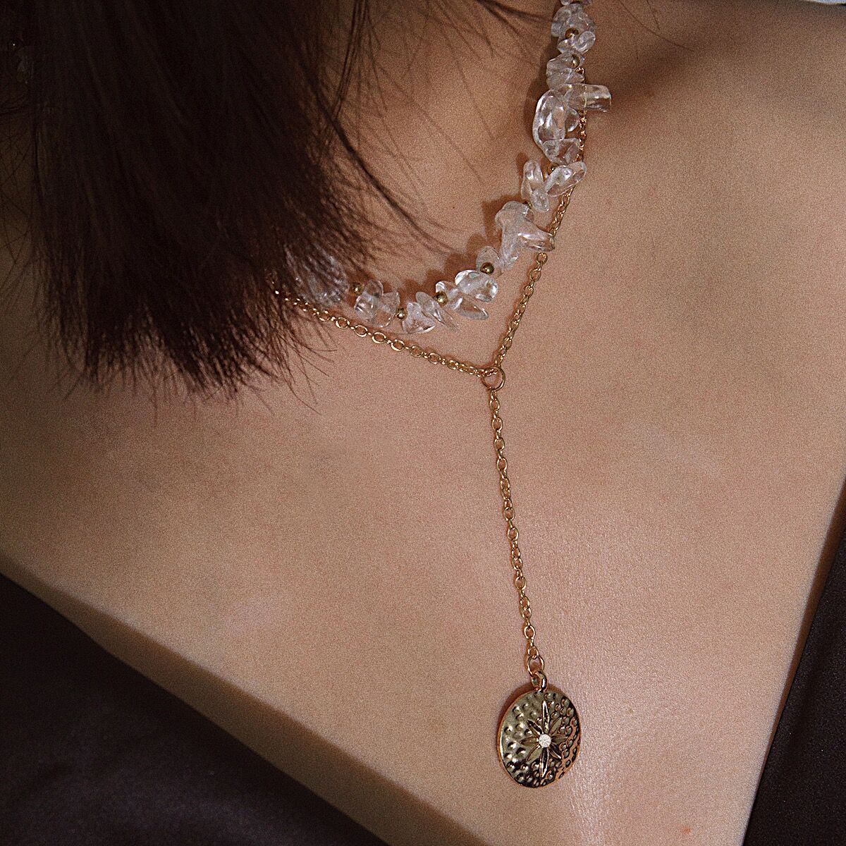 Rough Stone Multi-layer Flower Brand Tassel Micro-inlaid Necklace Women