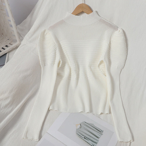 Design Sense Niche Puff Sleeves Slimming Fall Winter Stretch Sweater Women