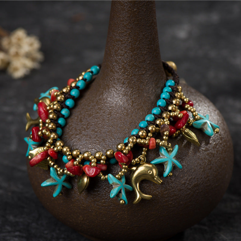 Boho Style New Beach Jewelry Starfish Pendant Bracelet Women Hand-woven Bracelet
