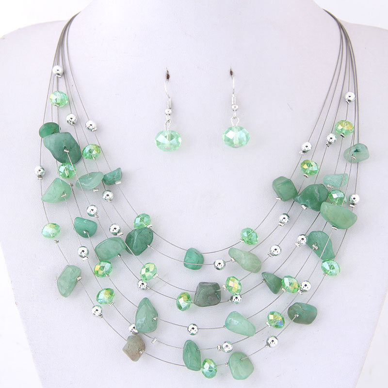 Women's Boho Gravel Crystal Multilayer Necklace