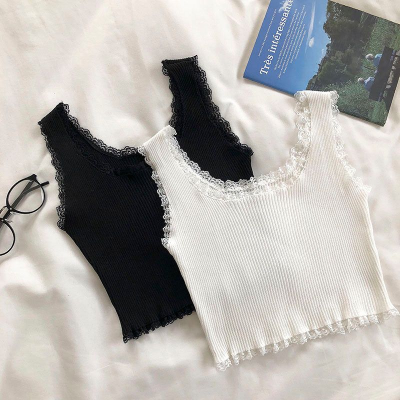 Vintage-paneled Lace-trimmed Cropped Camisole