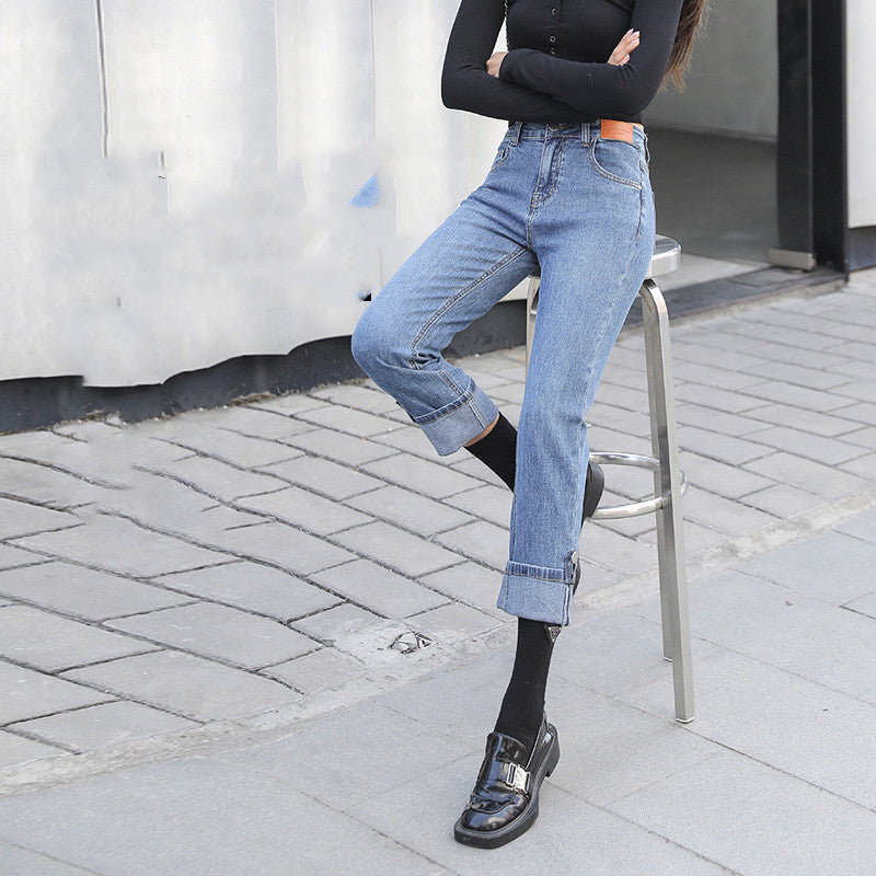 Women's Spring Korean Style High Waist Straight Jeans