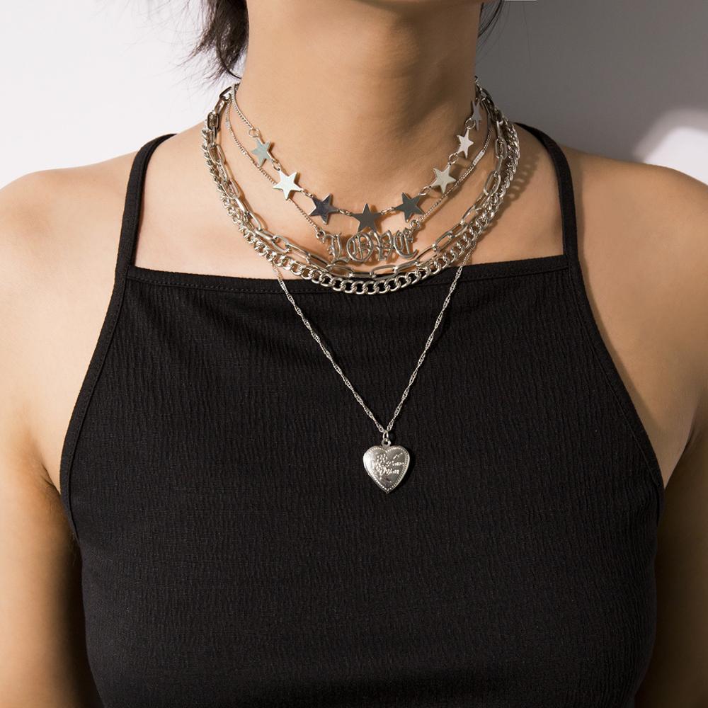 Vintage Multi-Layered Love Heart Boho Pendant Choker Necklace
