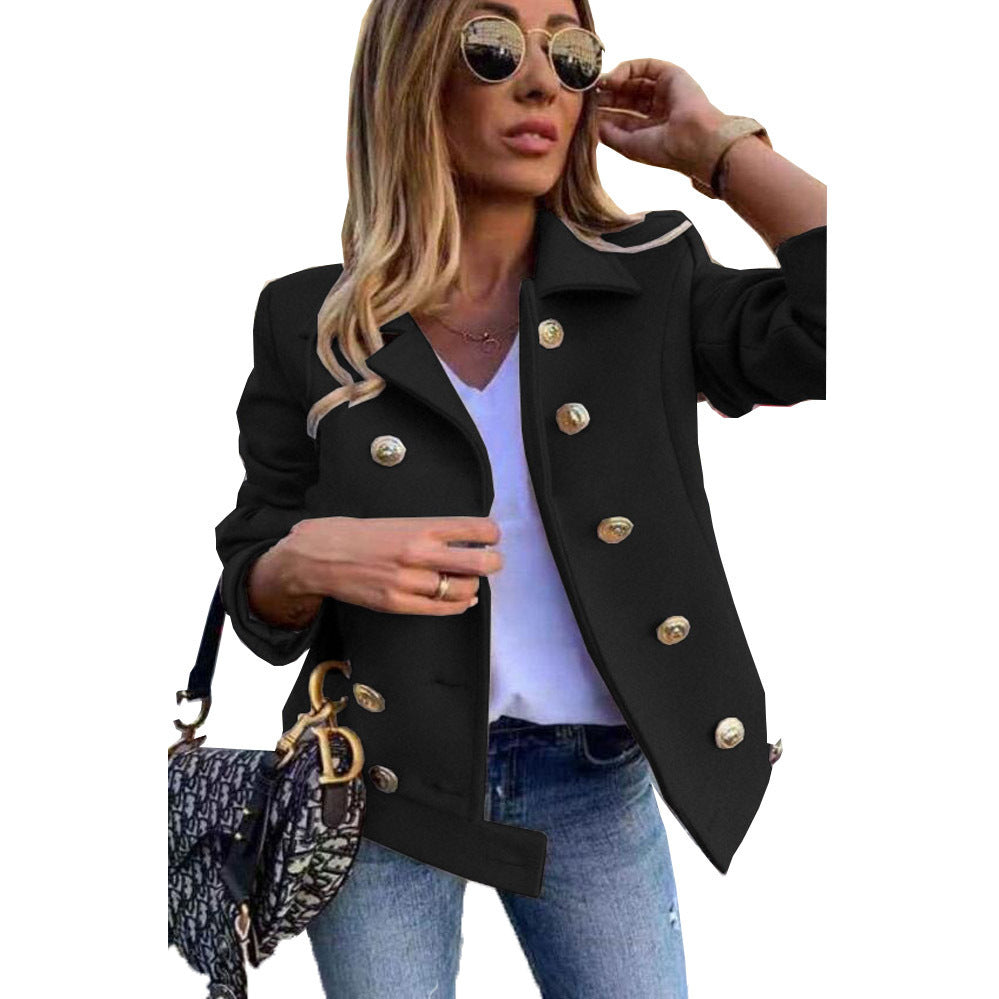 Double Breasted Suit Collar Woolen Jacket