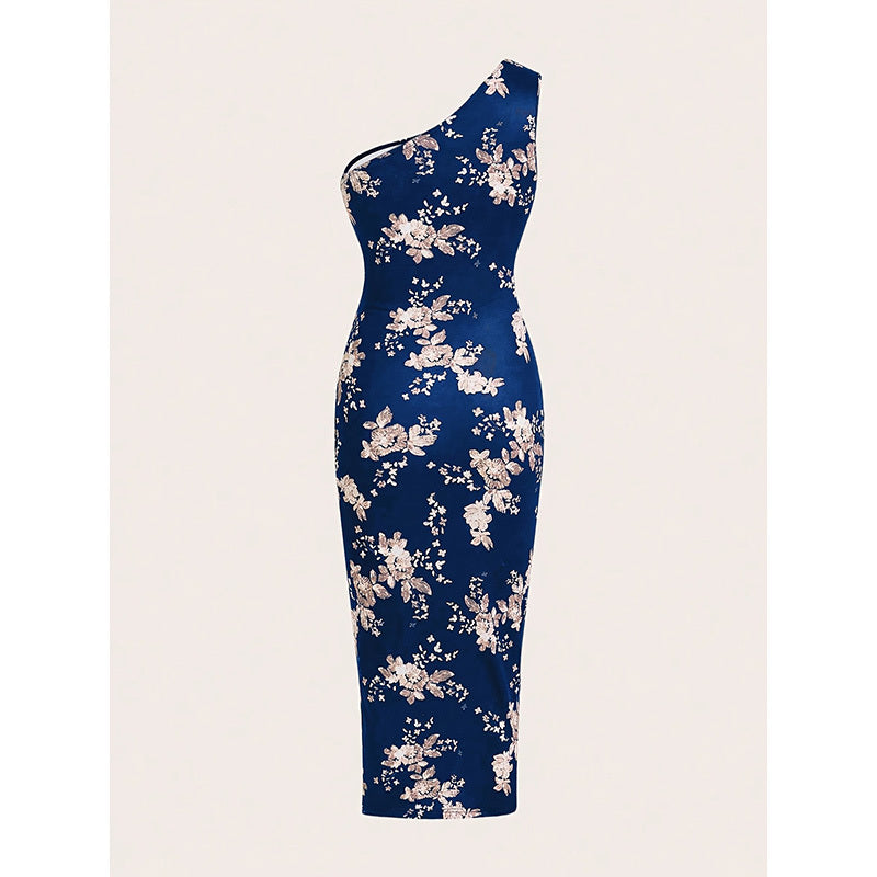 Women's One Shoulder Bodycon Dresses Summer 2025 Ruched High Split Floral Beach Cocktail Wedding Guest Dress