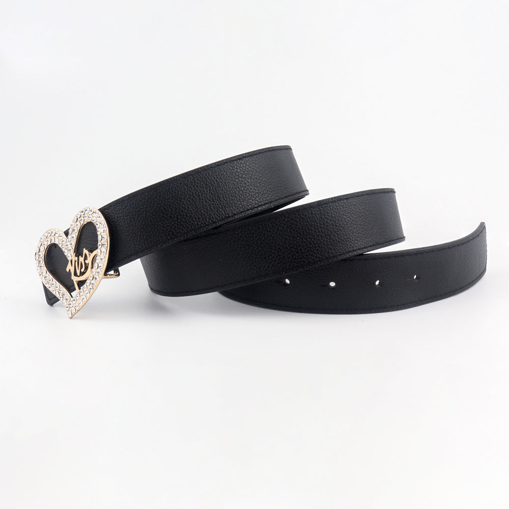 Black Ladies Belt Love Inset Rhinestone Golden Kiss Belt Fashion Hundred Matching Jeans Skirt Coat Coat