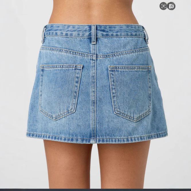 Slim Casual Stretch Washed Denim Skirt Women
