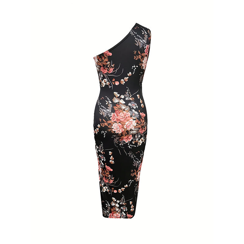 Women's One Shoulder Bodycon Dresses Summer 2025 Ruched High Split Floral Beach Cocktail Wedding Guest Dress