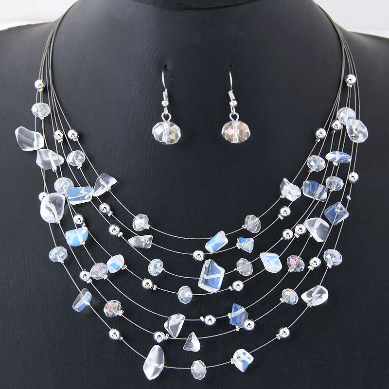 Women's Boho Gravel Crystal Multilayer Necklace