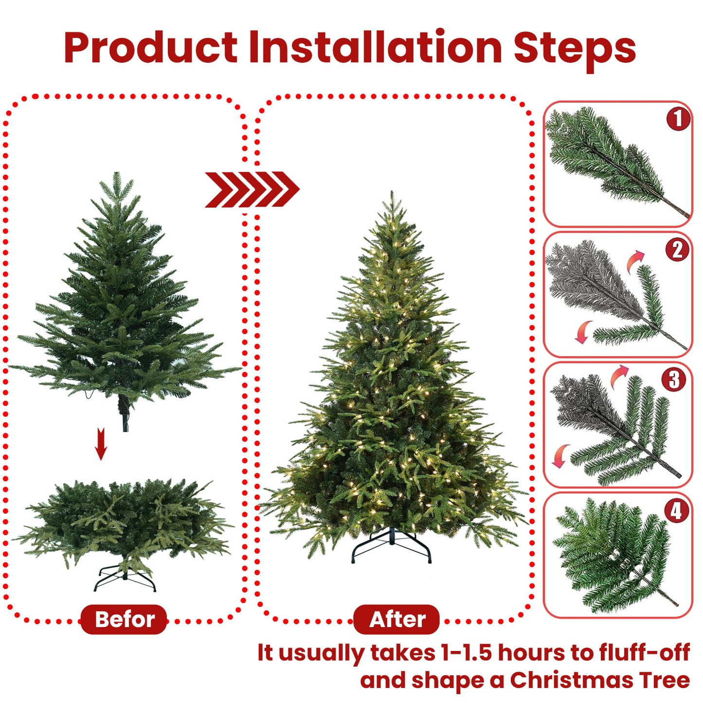 PVC Christmas Tree, Christmas Decorations, Green, With Lights