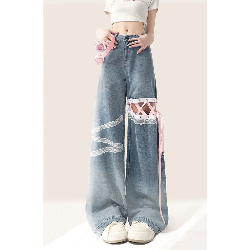 Classic Style Summer Thin Lace Lace Cut-off Jeans