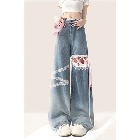 Classic Style Summer Thin Lace Lace Cut-off Jeans