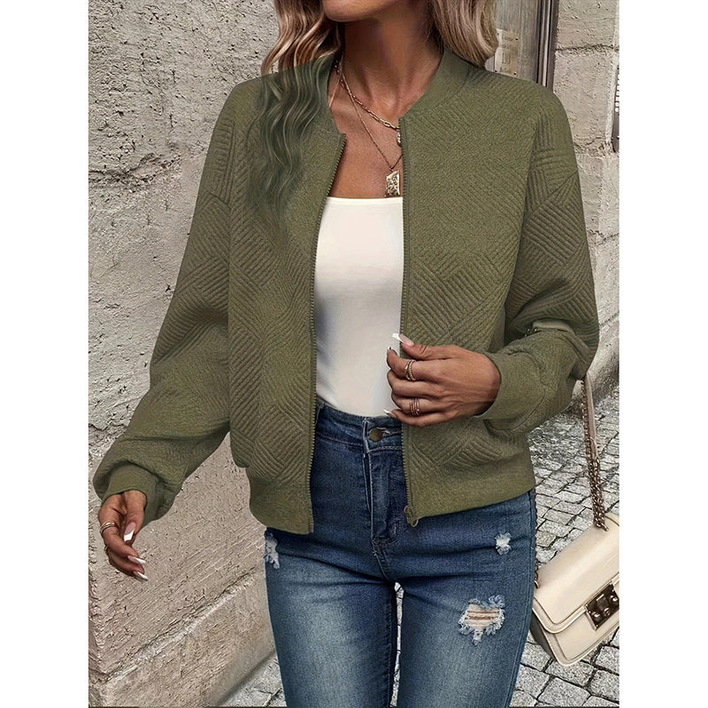 Womens Bomber Jacket Coat Casual Textured Stand Collar Zip Up Fall Fashion Jackets Outfits