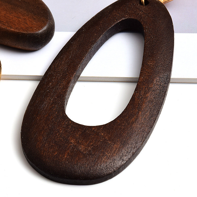 Vintage Handmade Fashion Wooden Metal Dangle Earrings
