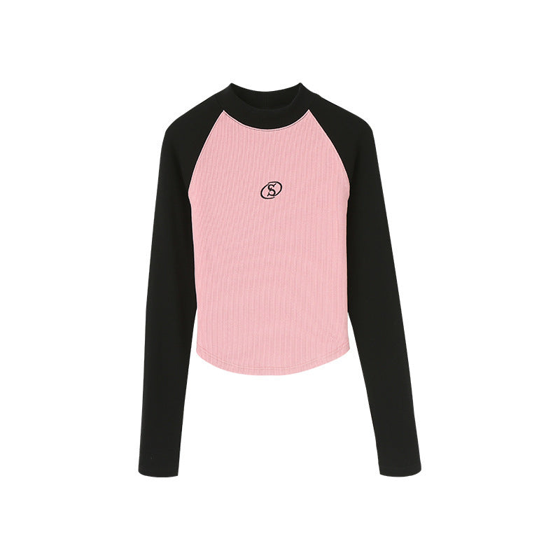 Women's Shoulder Short Long Sleeved Fitted T-shirt