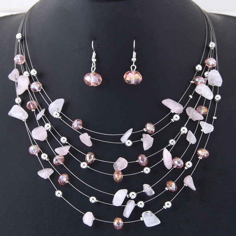 Women's Boho Gravel Crystal Multilayer Necklace