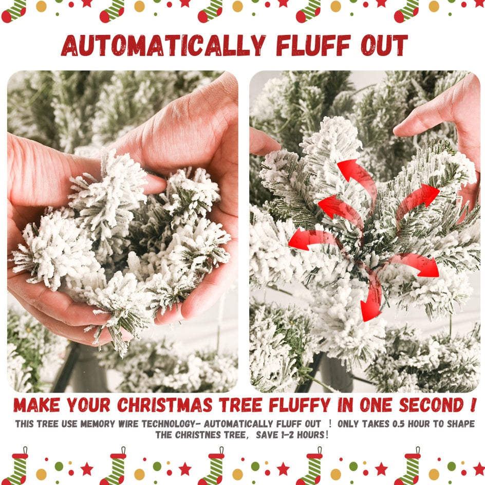5-foot Velvet Christmas Tree With 250 Warm White LED Lights - 518 Tips, Snowy PVC And Stiff Needle Branches, Hinged Design For Easy Setup, Sturdy Metal Stand - Panoramic Realistic Holiday Tree