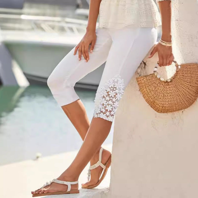 Women's Casual Lace Stitching Cropped Pants