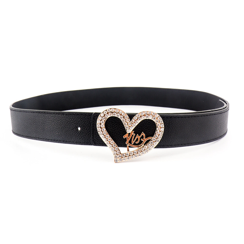 Black Ladies Belt Love Inset Rhinestone Golden Kiss Belt Fashion Hundred Matching Jeans Skirt Coat Coat