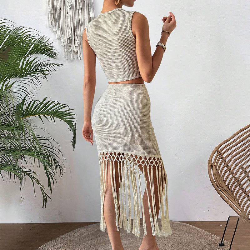2 Piece Skirt Sets For Women Sleeveless Crop Top And Bodycon High Waist Skirt Set