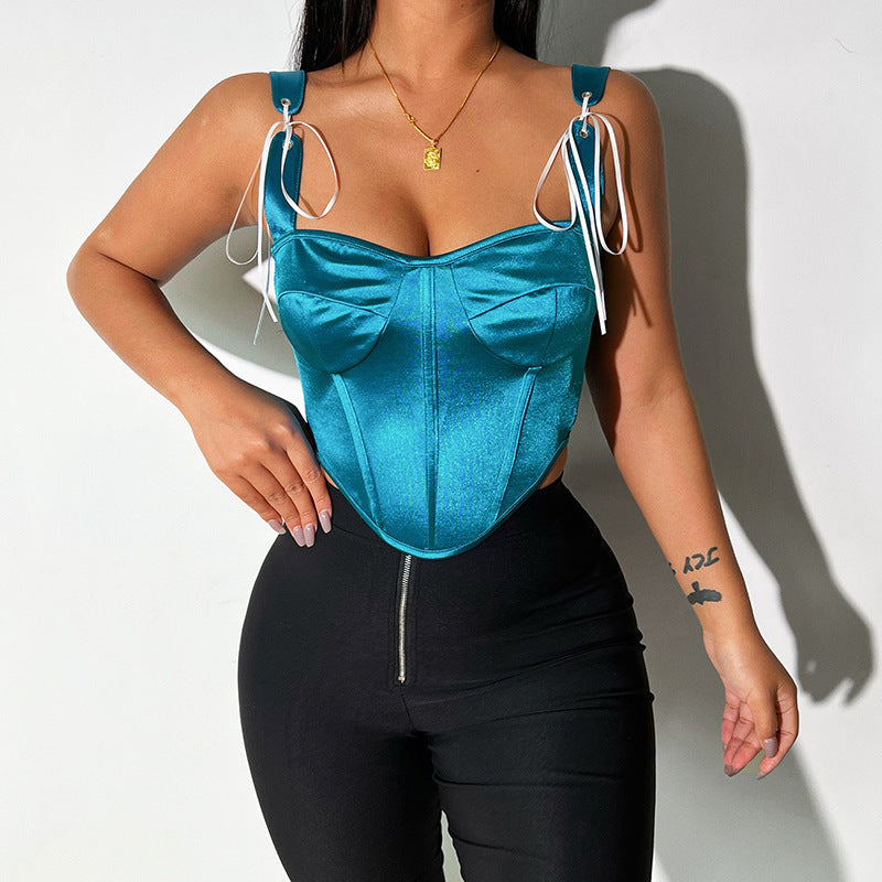 Satin Suspenders Waist Straps Short Tops Summer New Small Vest Suspenders