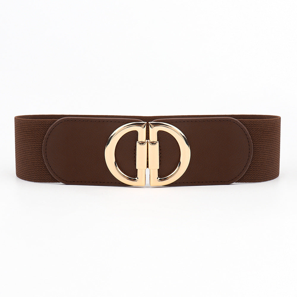 Elastic A Pair Of Buckles Wide Belt Women