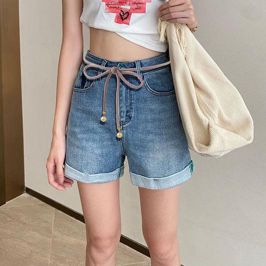 Simple Lady Velvet Bow Thin Waist With Pearl Pendant Multi-color Cute Sweet Waist Belt Chain